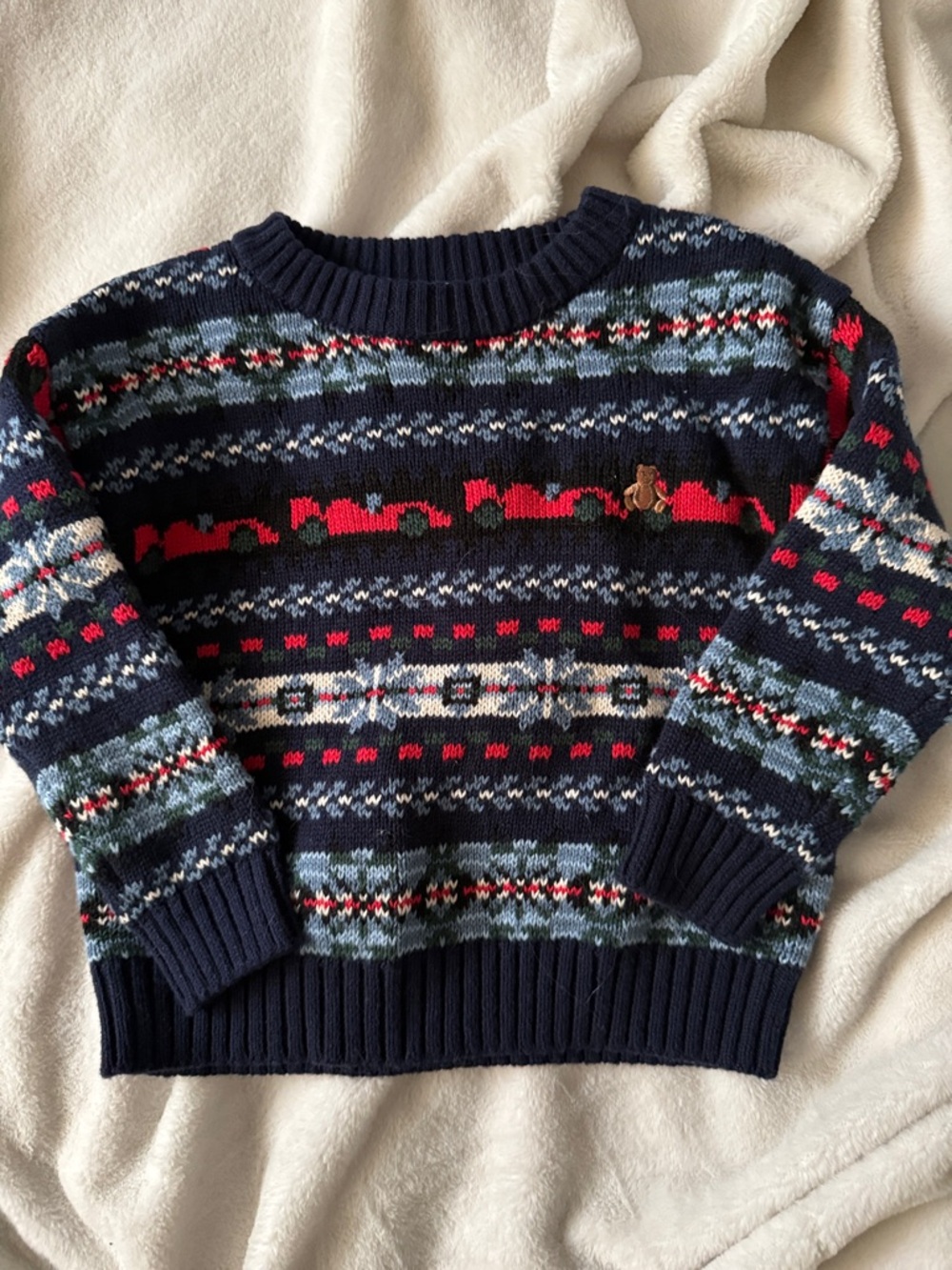 GAP Navy Multi Fair Isle Knit Sweater with Red Accents
